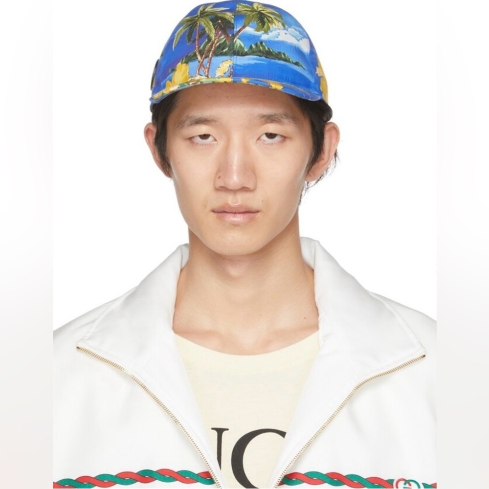 GUCCI TROPICAL FUN SUMMER BASEBALL CAP, COTTON WITH ADJUSTABLE LEATHER CLOSURE - Picture 13 of 14